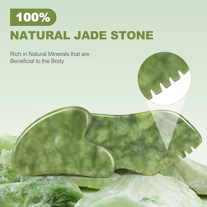 airogym 2PCS Jade Stone Gua Sha Set Face Massager Jade Facial Tools Body - Image 4