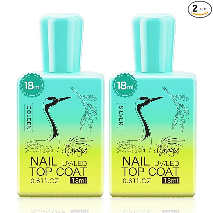 Glitter Gel Top Coat Set, 2 x 15ml Soak Off UV LED, Long Lasting Glitter Gel by GELLAKTIK