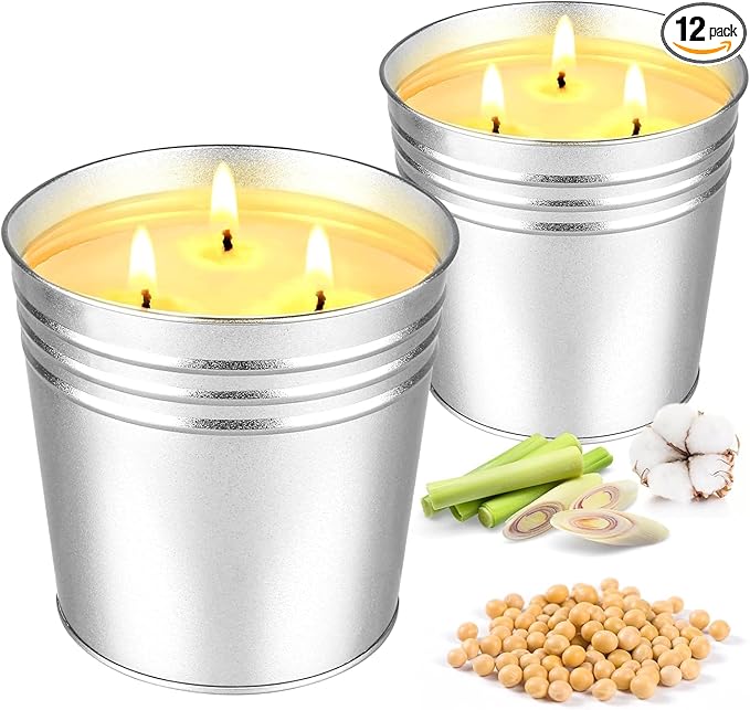 Set of 2 Citronella Outdoor Candle - 17 oz Large 3-Wick Soy Wax Candle by CAKETYCG
