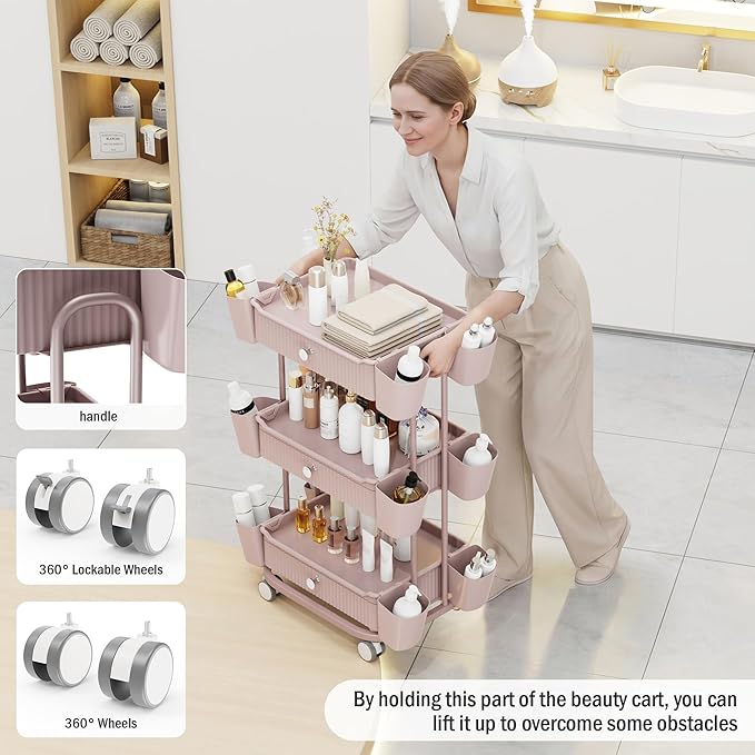 3 Tier Drawer Shelf Beauty Cart - Image 4