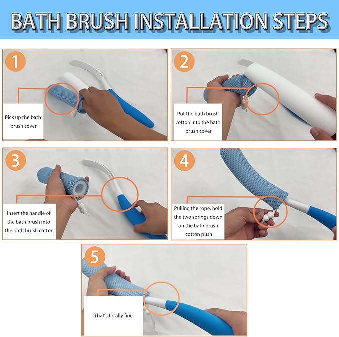 15.35" Back Bath Brush with Sponge, Back Scrubber Bath Mesh with Curved Long - Image 7