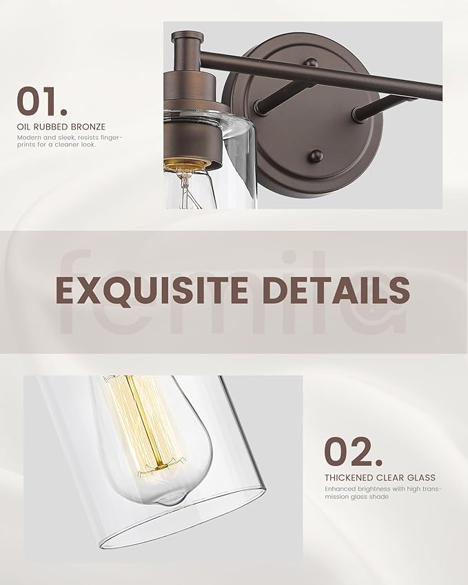 FEMILA 3-Light Vanity Light, Farmhouse Bathroom Light Fixtures, Metal Wall - Image 5