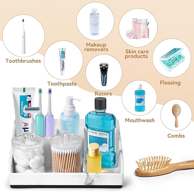 TuCao Marble Bathroom Countertop Organizer, Toothbrush Holders - Image 4