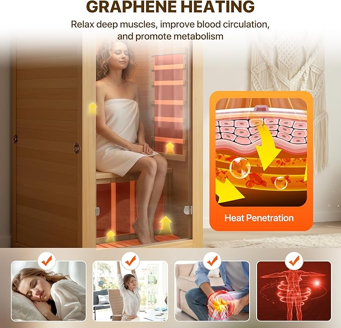 OUTEXER Infrared Sauna Room Indoor Saunas Home Obeche Wood 900W Low-EMF Dry - Image 3
