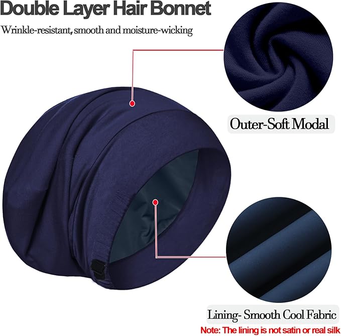 Sleep Cap Bonnet for Sleeping, Adjustable Cooling Ice Silk Lined Hair Bonnets - Image 7