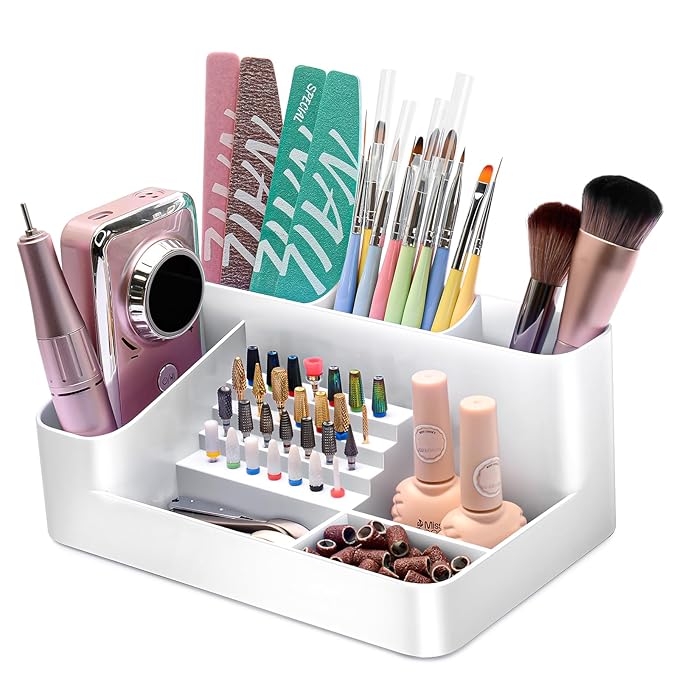 ANRUI Nail Drill Machine & Bits Storage Box, Plastic Nail desk organizer of 28 by ANRUI