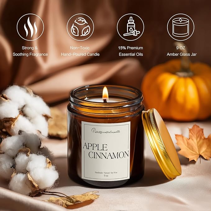 Cinnamon Apple Scented Candles for Home, Natural Soy Wax Aromatherapy Candle - Image 2