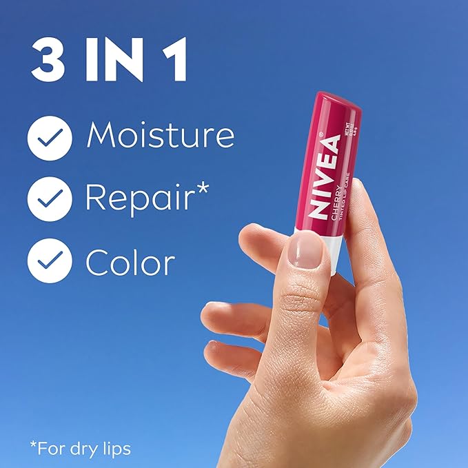 NIVEA Cherry Lip Care, Ruby Tinted Lip Balm Pack - Image 3