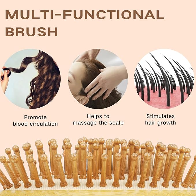Natural Bamboo Hair Brush for Hair Growth, Massaging Scalp, Detangling Brush - Image 3