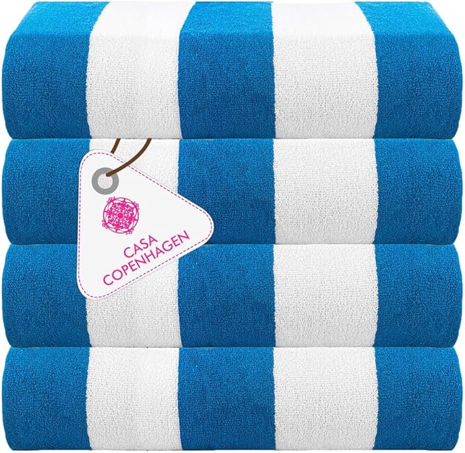 CASA COPENHAGEN Cabana Towel 4Pcs Cyan Designer Stripe Beach Towels Gift Set by CASACOPENHAGEN