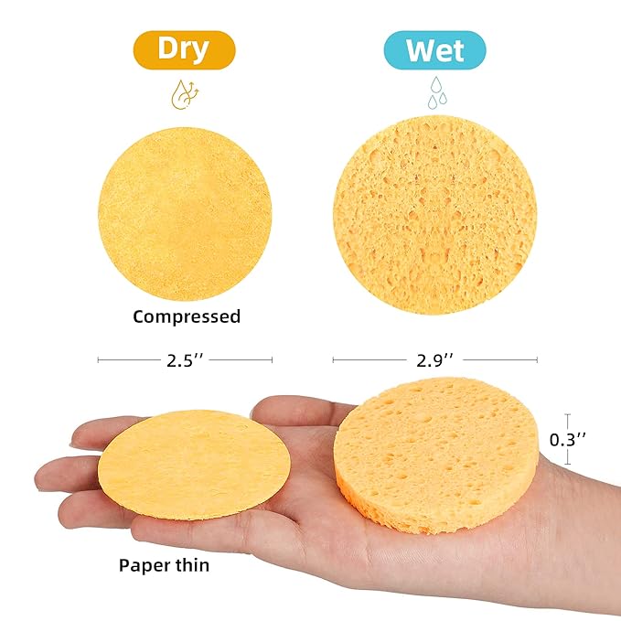 60-Count Compressed Facial Sponges|100% Natural Kickleen Cellulose Cosmetic Spa - Image 4