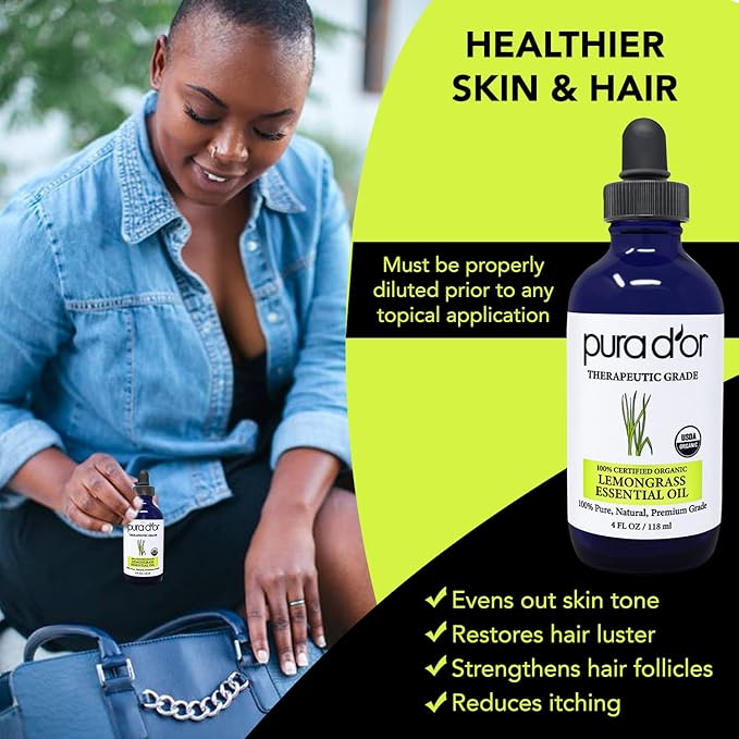 PURA D'OR Organic Lemongrass Essential Oil, Therapeutic Grade, - Image 3
