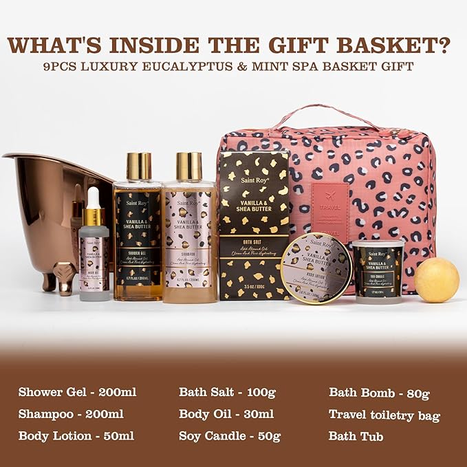 Warm Vanilla scented Gifts for Women, Spa Bath & Body Gift Basket, Skin Care Kit - Image 2