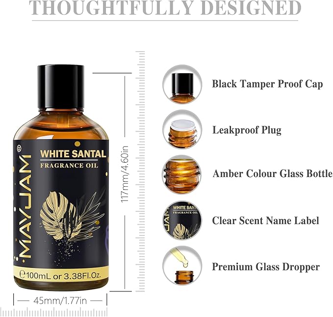 White Santal Fragrance Oil Essential Oil, MAYJAM 3.38FL.OZ White Santal Oil - Image 8