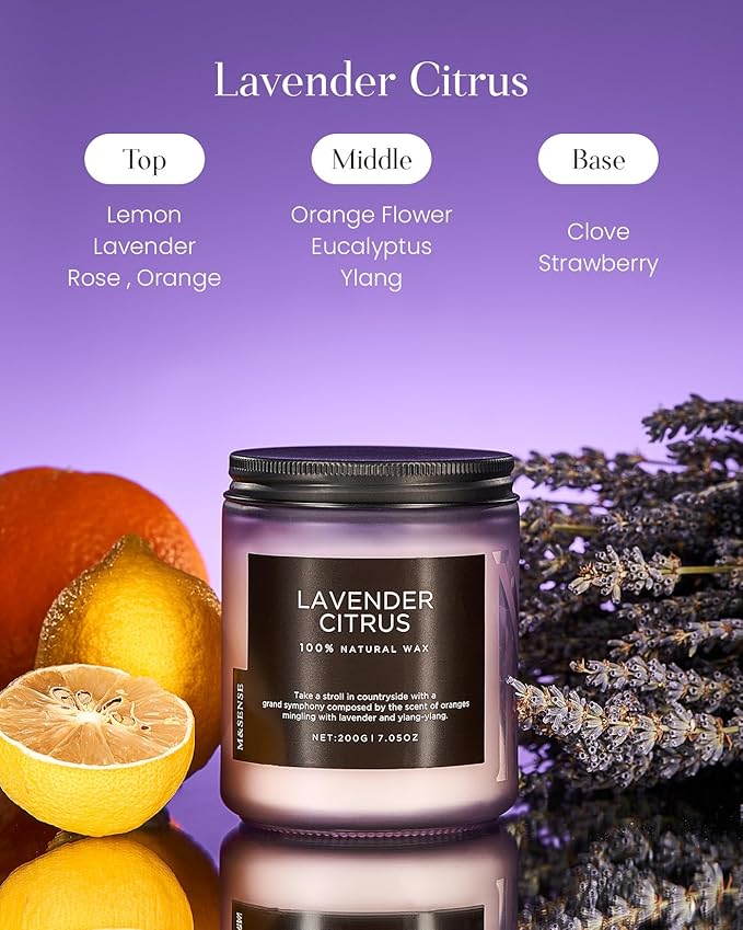 M&SENSE Lavender Citrus Scented Candles, 7.05oz Organic Soy Wax, 50 Hours Clean - Image 2