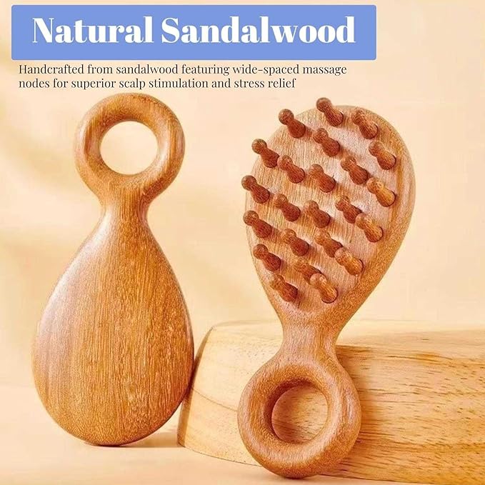 Sandalwood Head and Scalp Massager Comb, Wide Tooth Wooden Gua Sha Tool - Image 3
