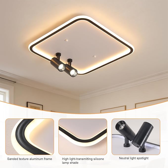 Shine LUEST Modern Square LED Flush Mount Ceiling Light Fixture, 2 Adjustable - Image 4