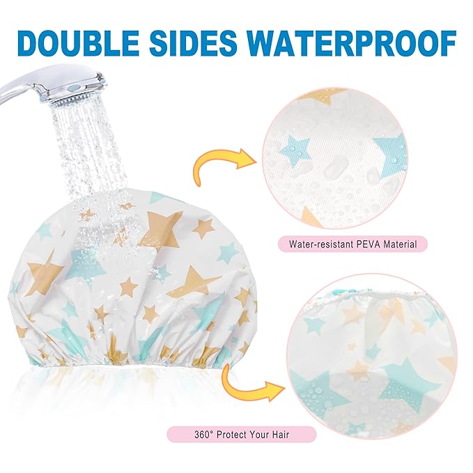 6 PCS Shower Caps for Women, Double Side Waterproof Shower Cap, Reusable - Image 5
