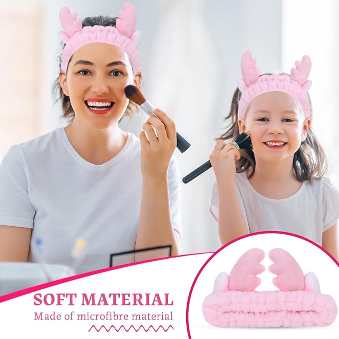 Jowmoy Cute Pink antlers Headband Frog Eye Elastic to Wash Face - Image 6