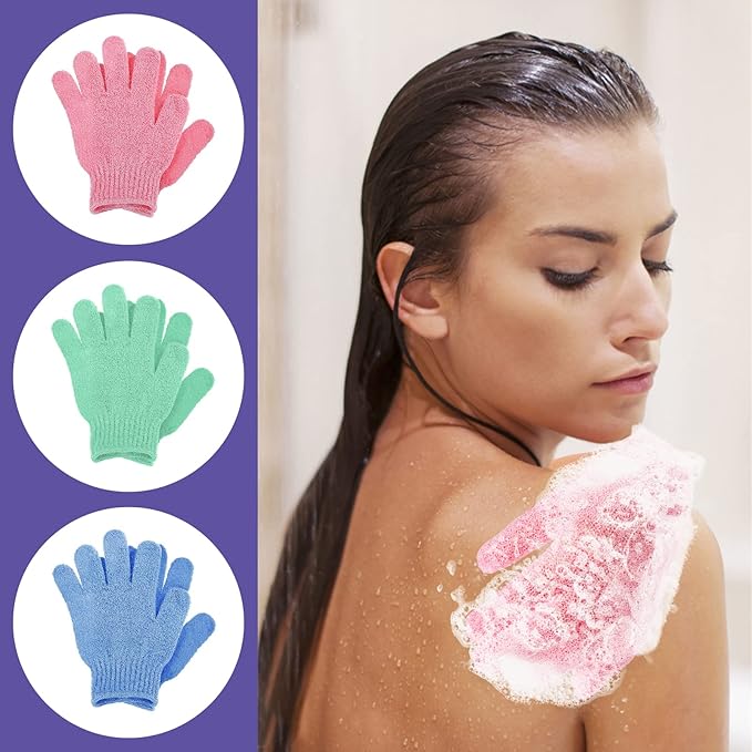 Sibba 3 Pair Bath Gloves for Shower Natural Loofah Exfoliating Wash Gloves for - Image 3