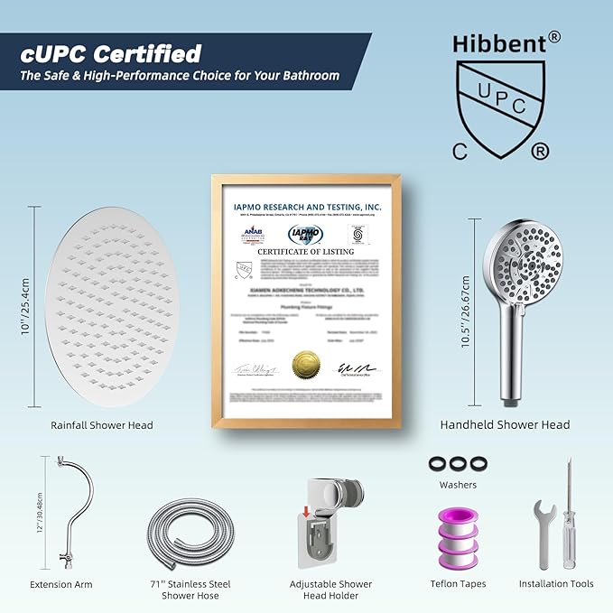 Hibbent All Metal CUPC Certified Shower Head, Handheld Showerhead Combo - Image 8