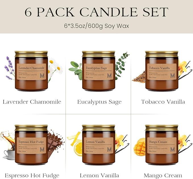 M&SENSE 6 Pack Christmas Candle Gift Set, Aromatherapy Candle Gift - Image 2