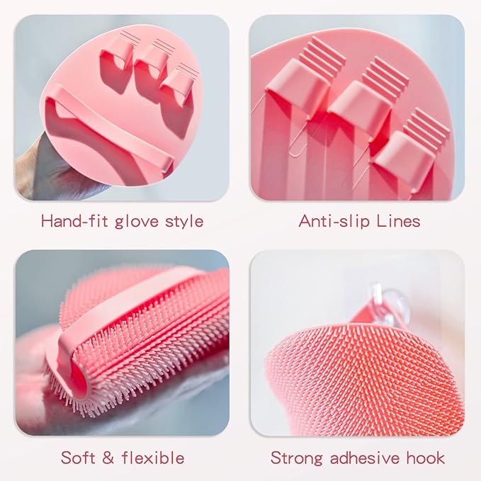 Manmihealth Silicone Back Scrubber & Soft Bath Glove Set, Super-Exfoliating - Image 5