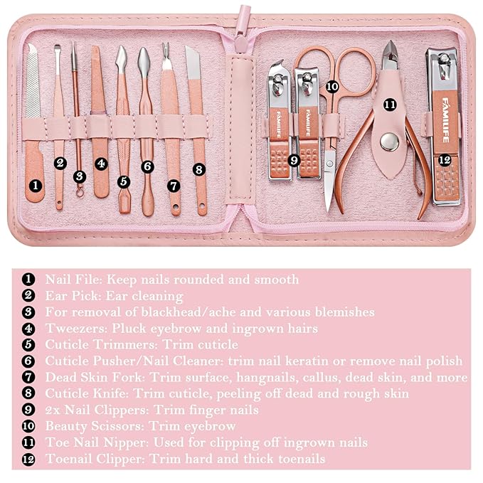 FAMILIFE Manicure Set, Professional Nail Kit Stainless Steel Nail Clipper Set - Image 6
