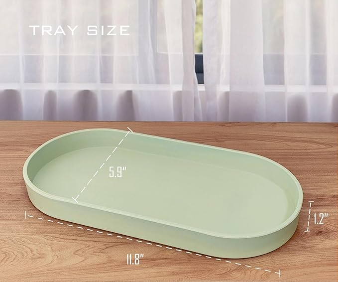 Green Small Tray, Oval Tray for Kitchen Counter, Bathtub Bathroom Vanity Items - Image 6