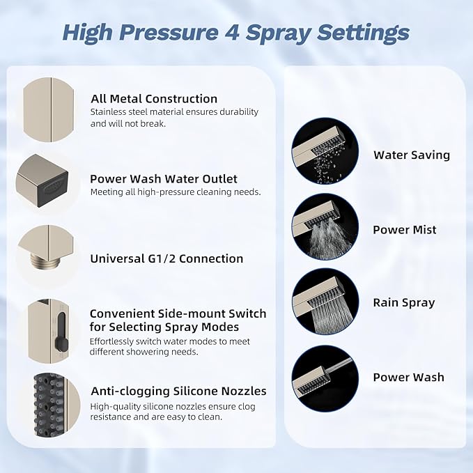 Hibbent 5-spray Filtered Rainfall Shower Head Combo, High Pressure 13'' - Image 6