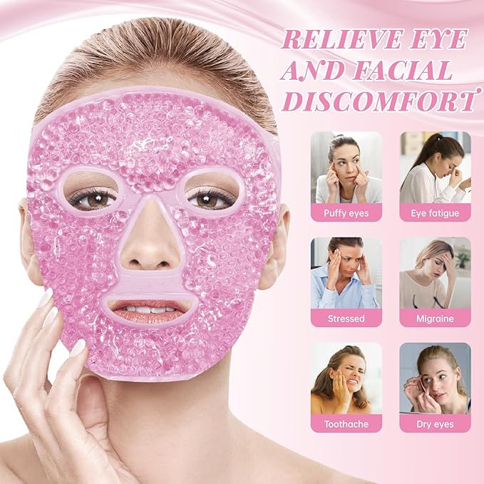 ZNÖCUETÖD Ice Face Facial Jade Roller and Ice Face Mask Cold Cooling Gel Mask - Image 3