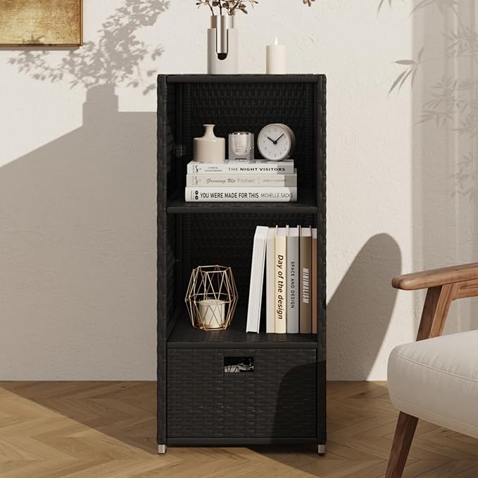 Rattan Outdoor Pool Towel Rack Cabinet, Wicker Pool Storage Bins Storage - Image 2