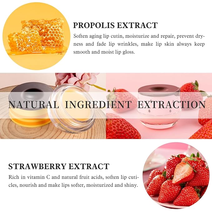 4 PCS Honey Lip Balm Pot, Honey & Strawberry & Watermelon & Apple Lime Lip Mask - Image 6