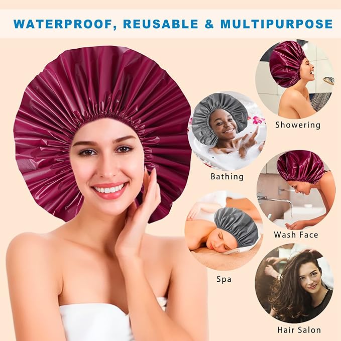 Jumbo Size Shower Cap 2 PCS Waterproof Shower Caps - Image 2