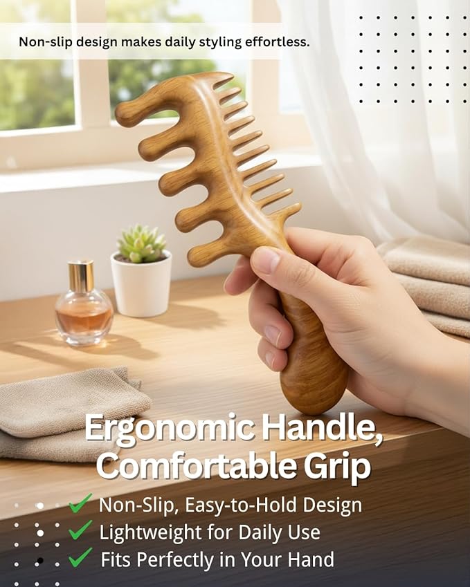 Wooden Scalp Massager Comb – Natural Wood Wide & Fine Tooth Hair Comb - Image 6