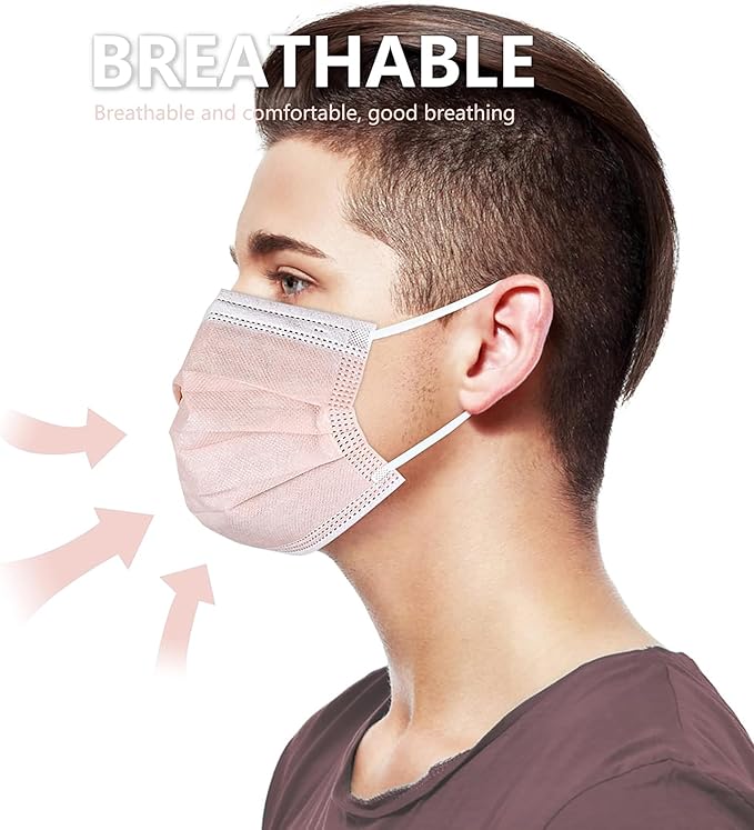 akgk Disposable Face Masks 100Pcs, 3 Layer Protective Face Mask Blush Pink Face - Image 5
