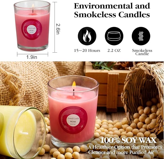 YOROXRG Scented Candles, Strawberry, Aromatherapy Candles, Soy Wax Glass Jar - Image 3