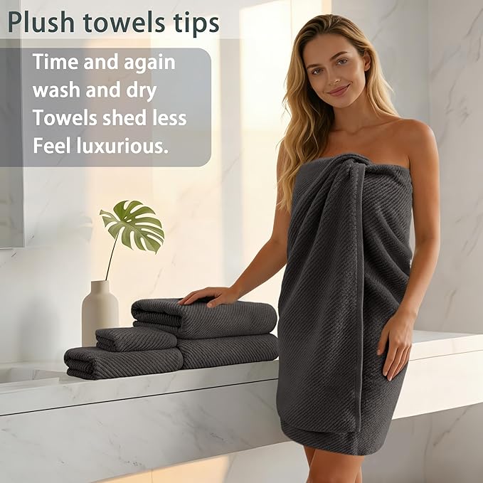 3 Piece Towel Sets for Bathroom, 1 Large Bath 30" x 56", 1 Hand 18" x 28" - Image 4