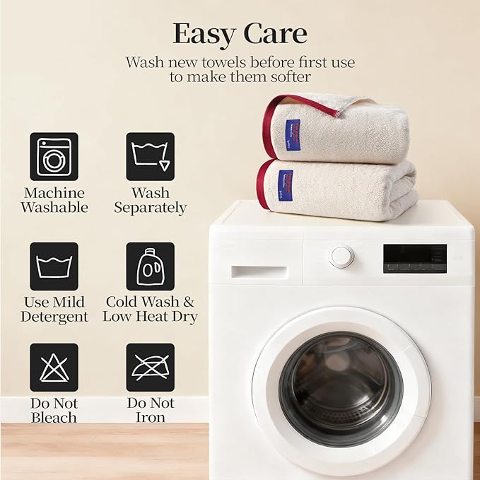 REDKISS 100% Cotton 2 Pack Luxury Bath Towels 27 x 54 Inches, Oversized Bath - Image 9