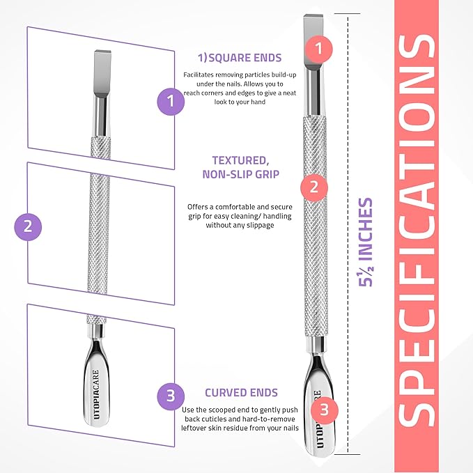Utopia Care Cuticle Pusher Tool & Spoon Nail Cleaner, Professional Stainless - Image 2
