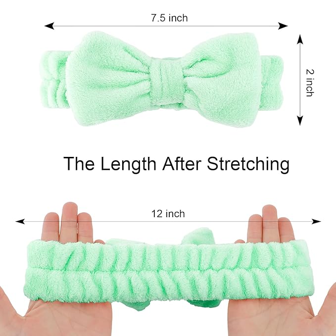 Casoty 6 Pcs Green Spa Headbands, Skin Care Headband, Soft Coral Fleece - Image 6