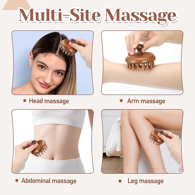 Wood Scalp Massager & Hair Scrubber, Wood Head Massage Brush - Image 4