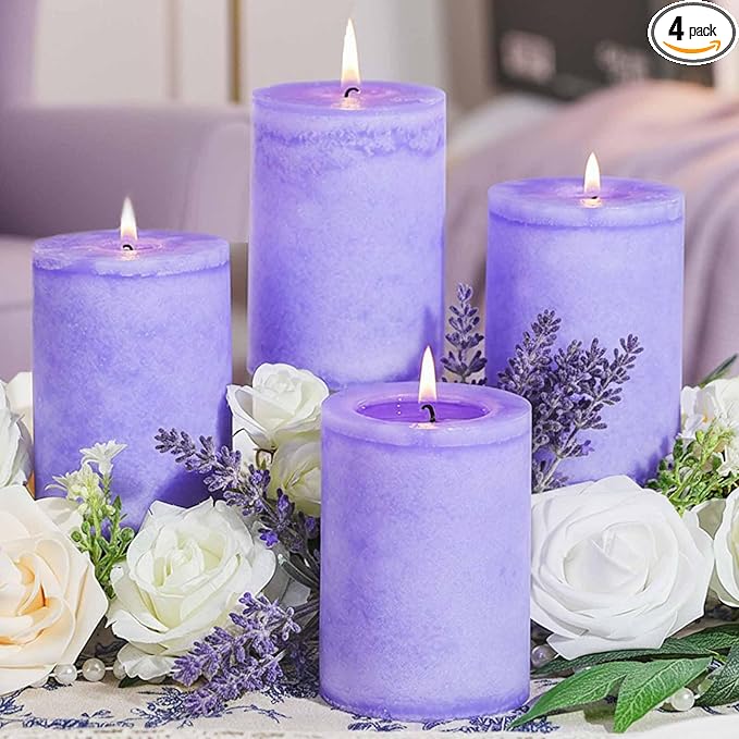 4 Pack Lavender Scented Pillar Candles-2.8x4 in Purple Decorative Candles by MAKALONE