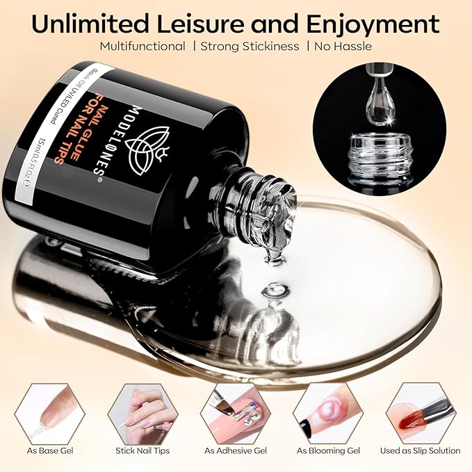 modelones X Gel Nail Glue and Top Base Coat Set, 15ML 3 PCS No Wipe Clear Gel - Image 3