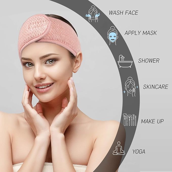 Whaline 4 Pack Spa Facial Headband Makeup Hair Wrap Adjustable Hair Band Soft - Image 4