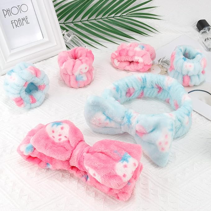WHAVEL 6PCS Spa Headband and Wristbands Set, Face Wash Headband Wrist Bands - Image 7