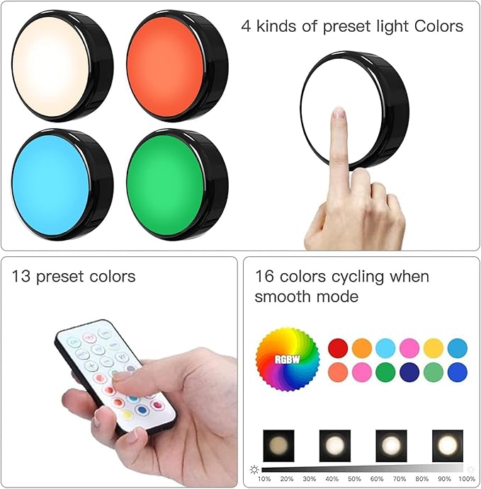 HELPLEX Puck Lights, 16 Colors Changeable Under Cabinet Lights Battery Powered - Image 8