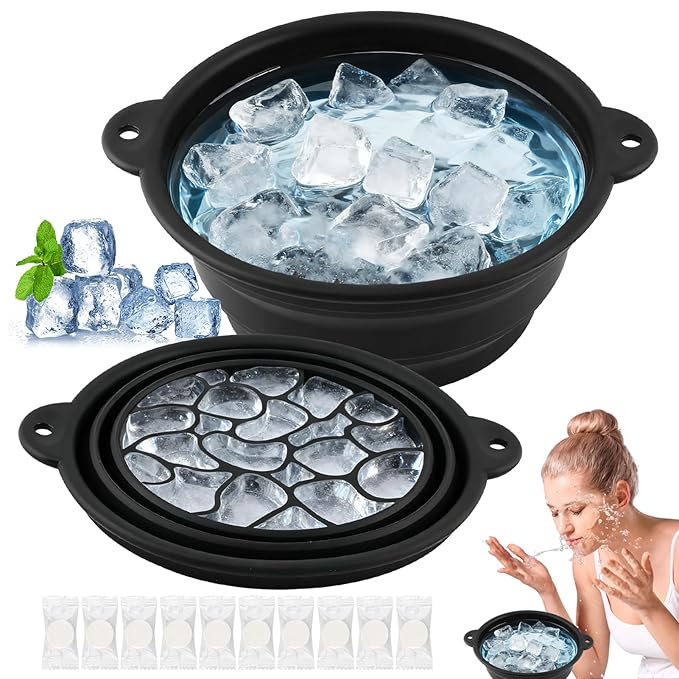 Face Bowl for Ice with Built-In Ice Tray, Collapsible Silicone Facial Ices Bath - Image 3