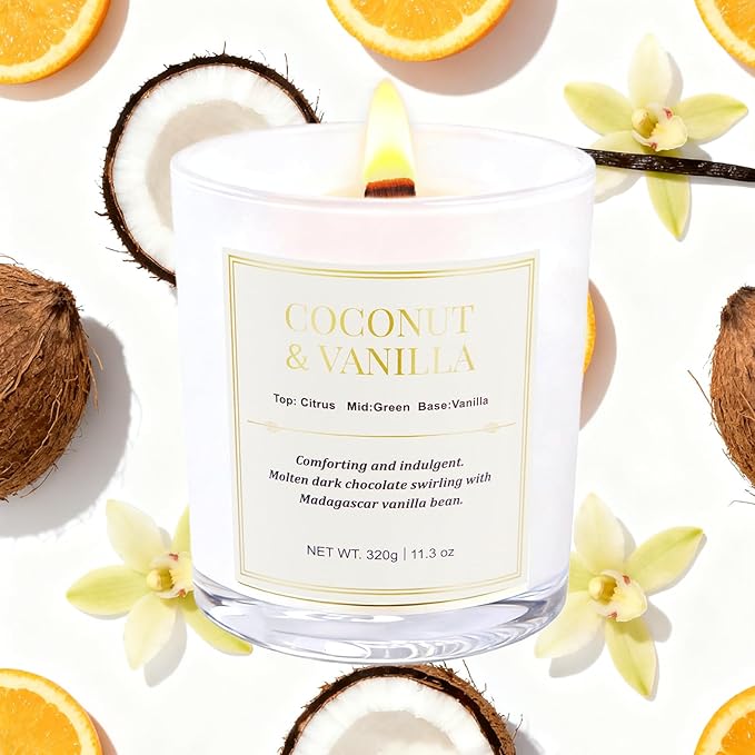 2 Pack Wood Wick Coconut & Vanilla Candle Gift Set – Long Lasting Soy Wax - Image 2