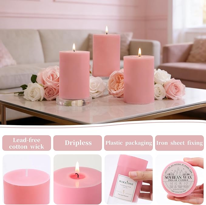 4 Pack Apple Cinnamon Scented Pillar Candles, Natural Soy Wax Candles-2.8x4In - Image 6